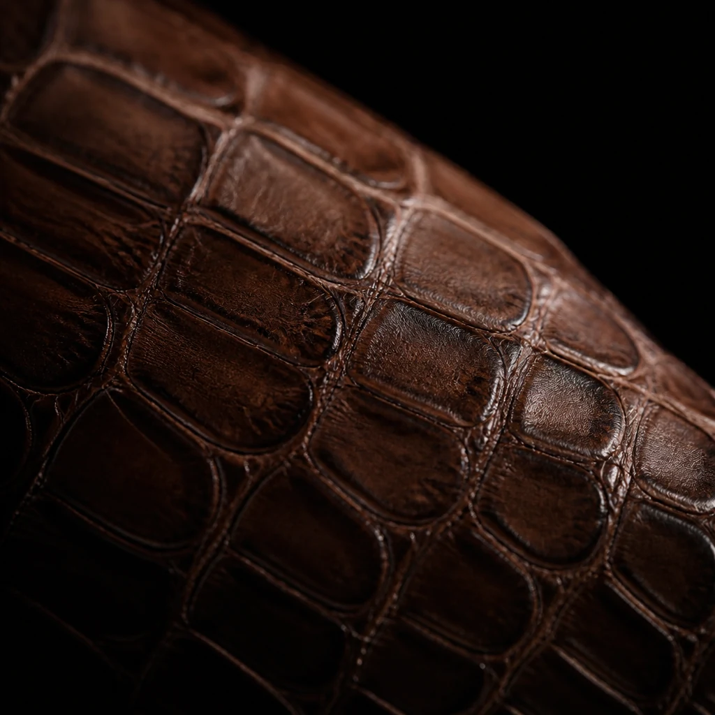 Macro shot of scaled reptile leather texture